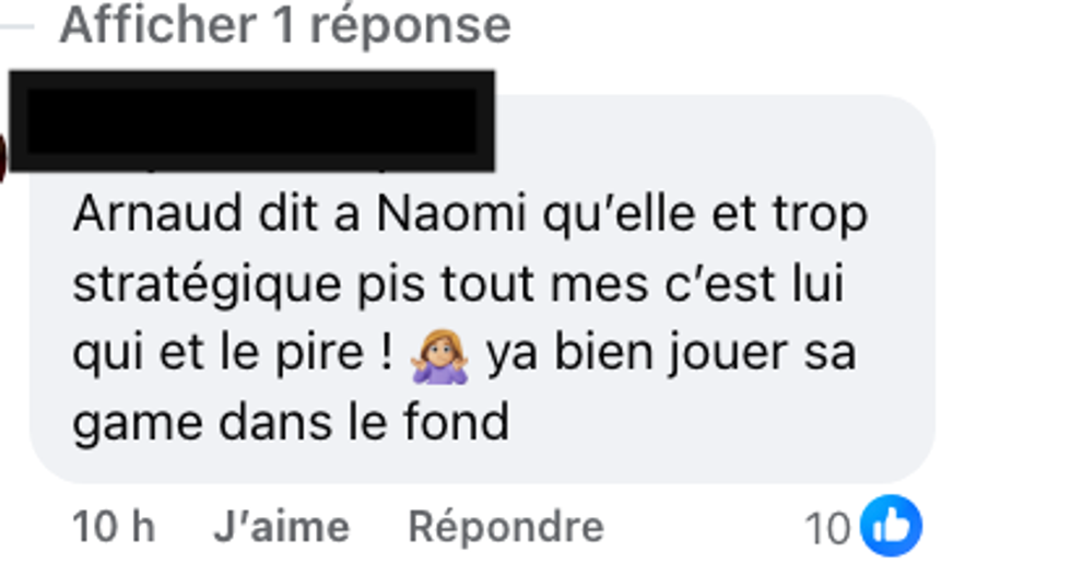 Capture d'\u00e9cran des commentaires sur la page d'Occupation Double lors de l'\u00e9limination de Naomi.