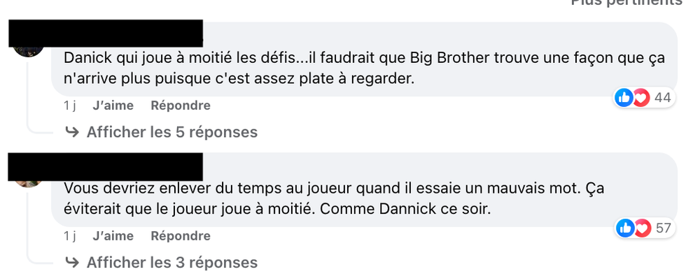 Capture d'\u00e9cran des commentaires sur la page Facebook de Big Brother C\u00e9l\u00e9brit\u00e9s o\u00f9 les fans trouvent que le jeu a \u00e9t\u00e9 injuste.