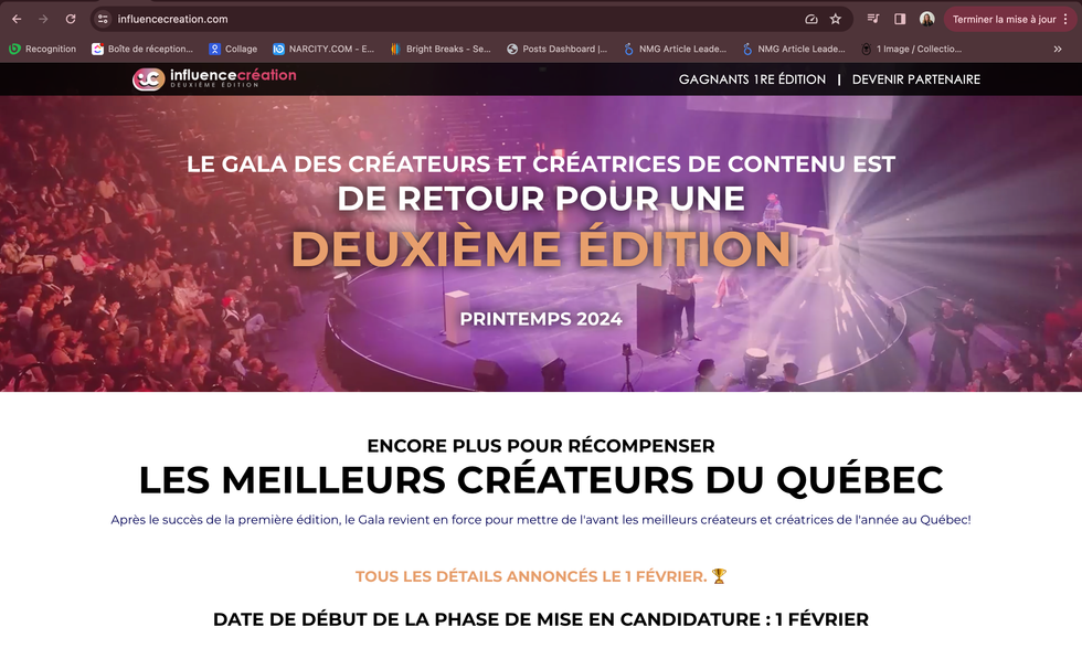 Capture d'\u00e9cran du site web du Gala InfluenceCr\u00e9ation.