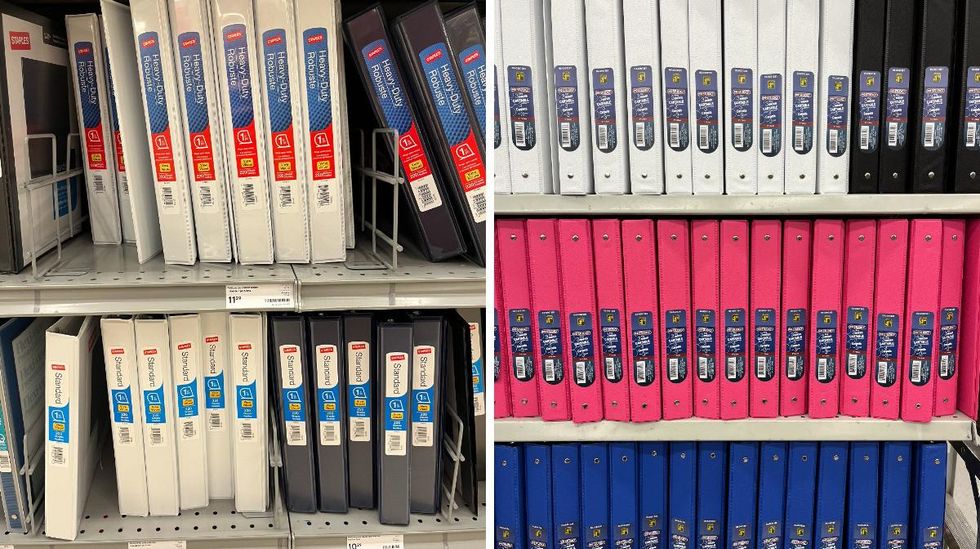 Cartables au Bureau en Gros. Droite : Cartables au Dollarama.