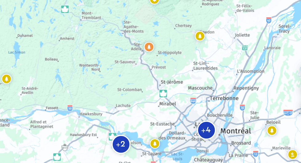 Carte interactive de Bonjour Qu\u00e9bec le 24 septembre 2026, qui montre les r\u00e9gions o\u00f9 les couleurs ont d\u00e9but\u00e9es.