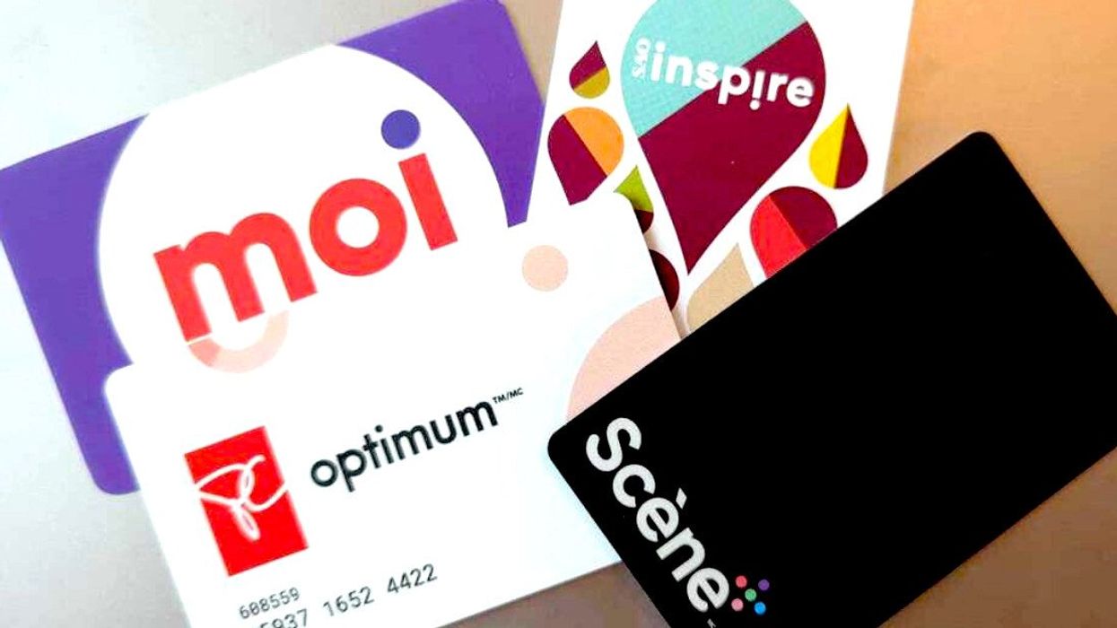 Cartes de récompenses Moi, PC Optimum, SAQ Inspire et Scène Plus.