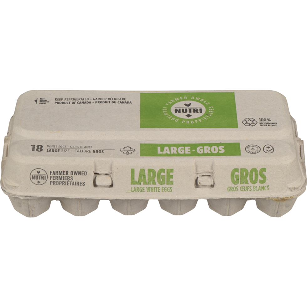 Carton d'oeufs blancs de calibre gros de la marque Nutri-Oeuf.
