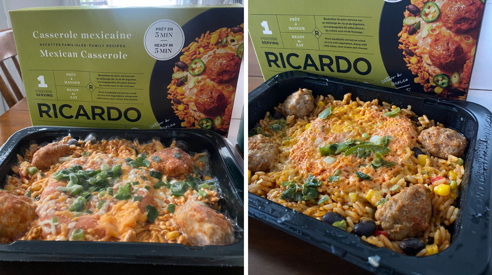 Casserole mexicaine Ricardo avant cuisson et apr\u00e8s.