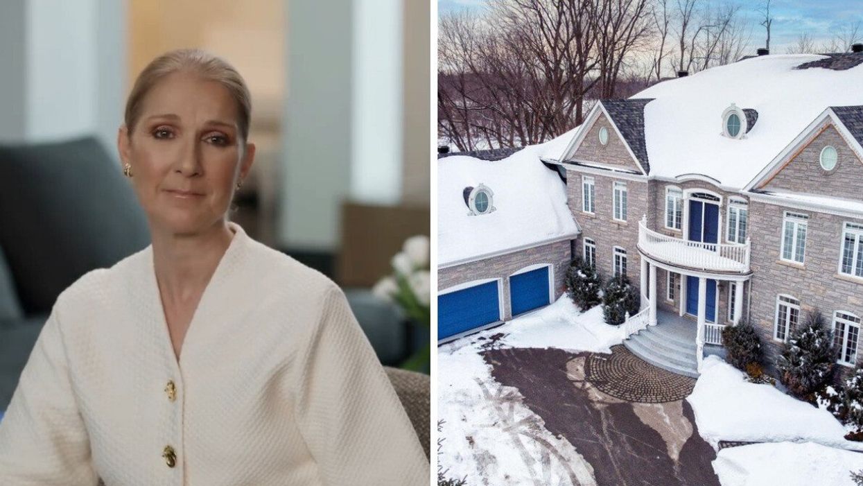 Céline Dion. Droite : Maison à vendre à Laval appartenant à Céline Dion.