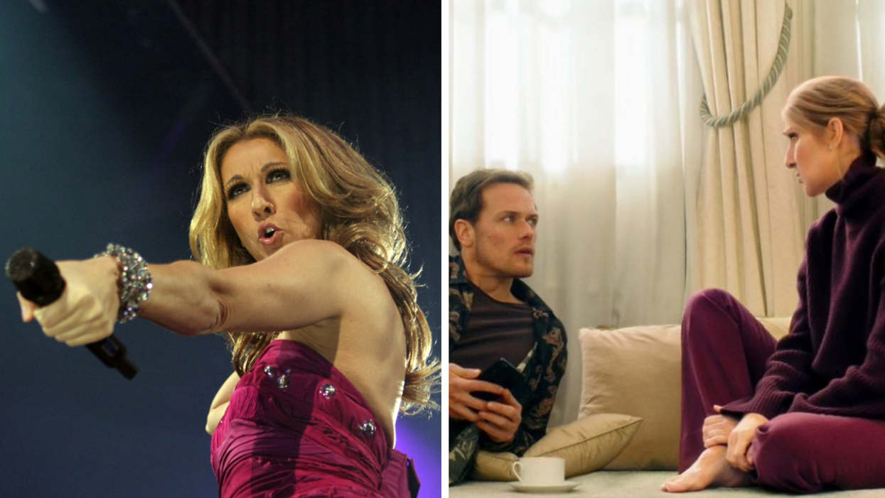 Céline Dion. Droite : Sam Heughan et Céline Dion.