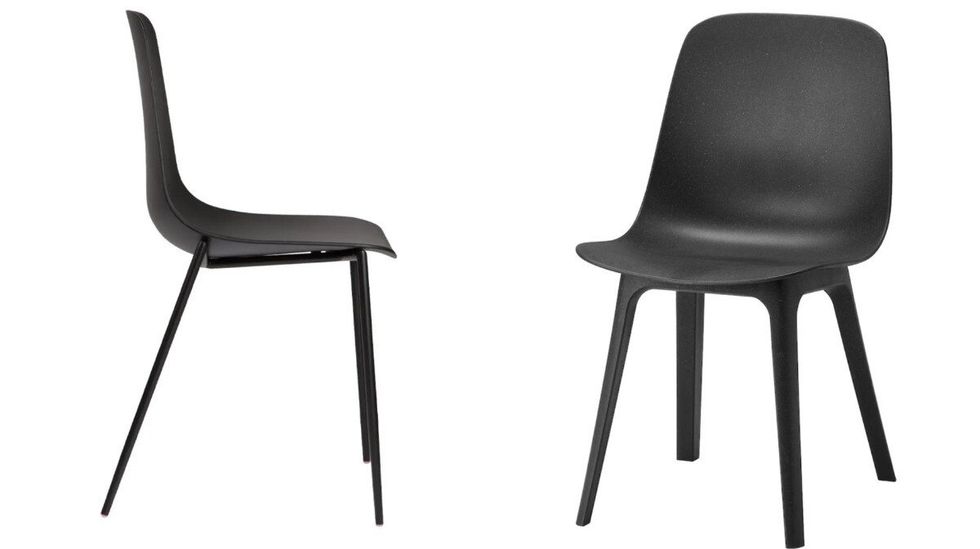 Chaise de salle \u00e0 manger NEDERBY du Jysk. Droite : Chaises ODGER du IKEA.