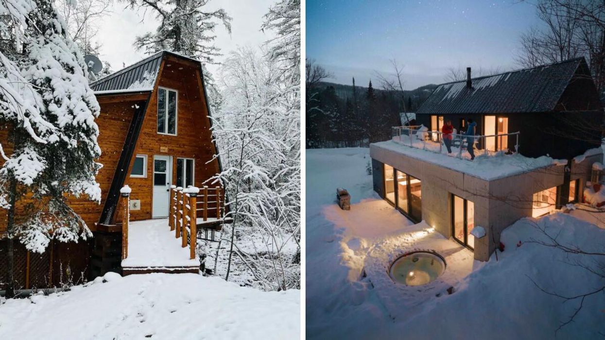Chalet à louer au Saguenay–Lac-Saint-Jean. Droite : Chalet à louer dans les Laurentides.