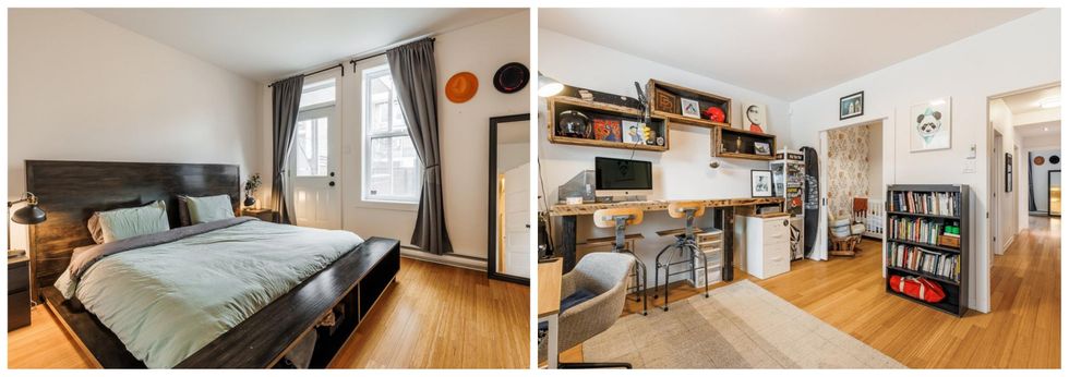 Chambre principale. Droite : Chambre et bureau.