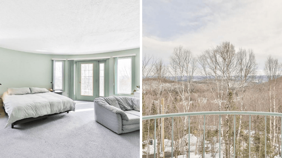 Chambre principale. Droite : Vue du balcon.