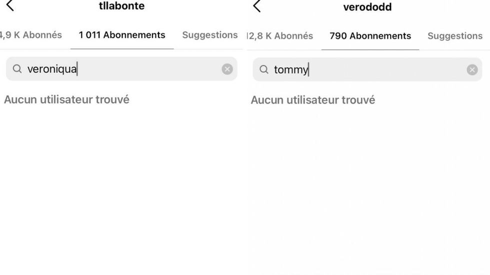 Champ de recherche sur Instagram. Droite : Champ de recherche sur Instagram