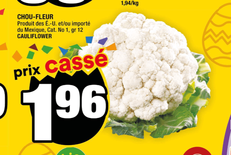 Chou-fleur dans la circulaire du Super C.