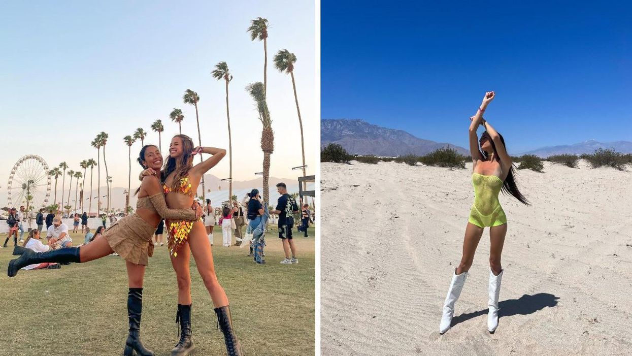 Cindy Cournoyer et Lucie Rhéaume à Coachella. Droite : Élisabeth Rioux à Coachella.