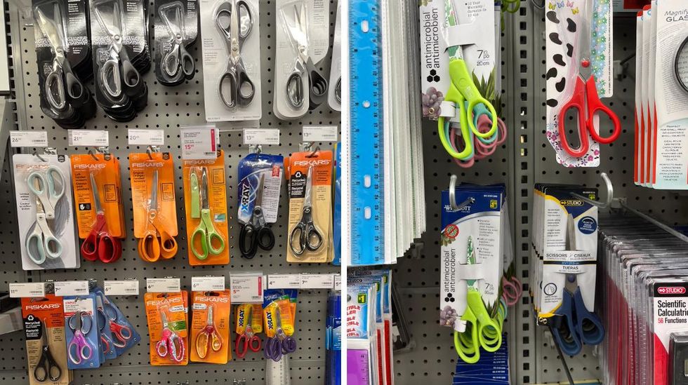 Ciseaux au Bureau en Gros. Droite : Ciseaux au Dollarama.