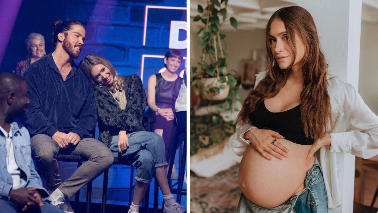 Claude Bégin et Lysandre Nadeau à Big Brother Célébrités. Droite : Lysandre Nadeau enceinte.