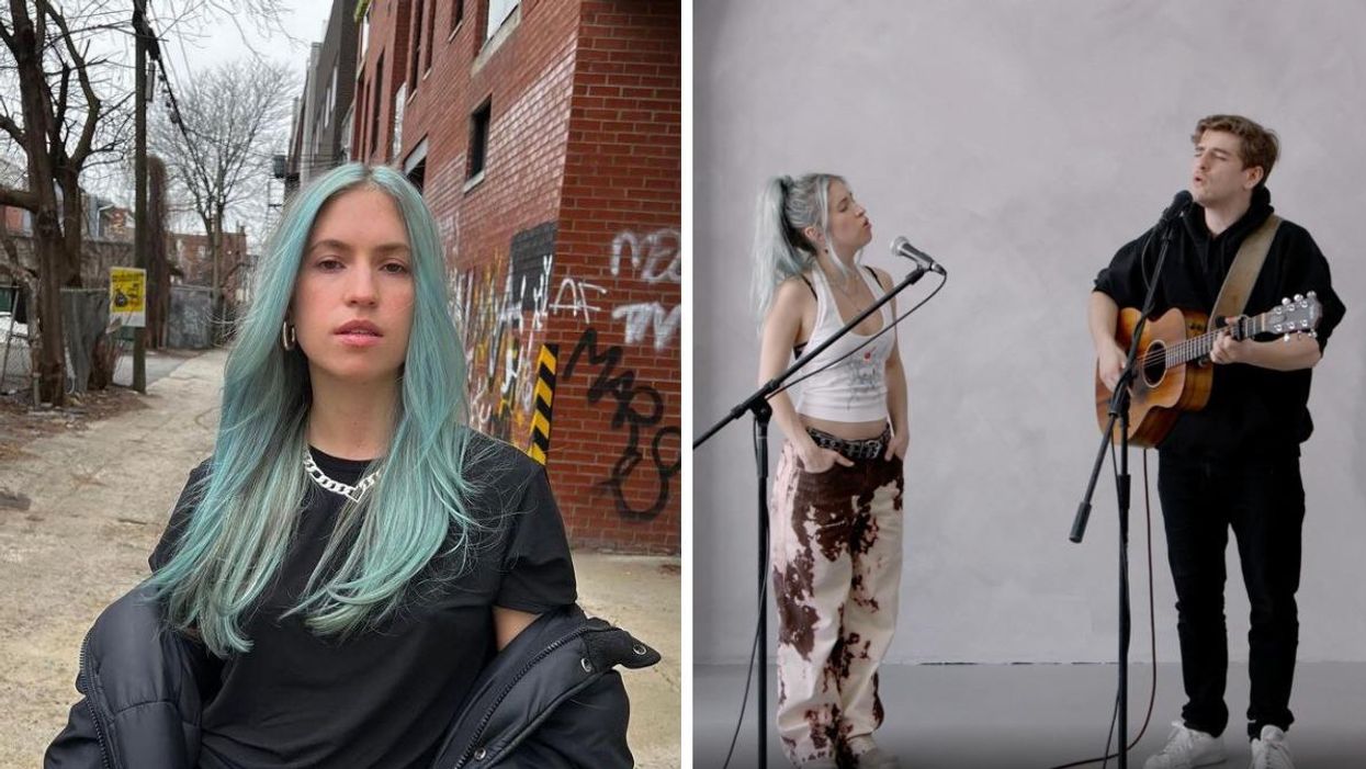 Claudia Bouvette après Big Brother Célébrités. Droite : Claudia Bouvette et Édouard Lagacé chantent.