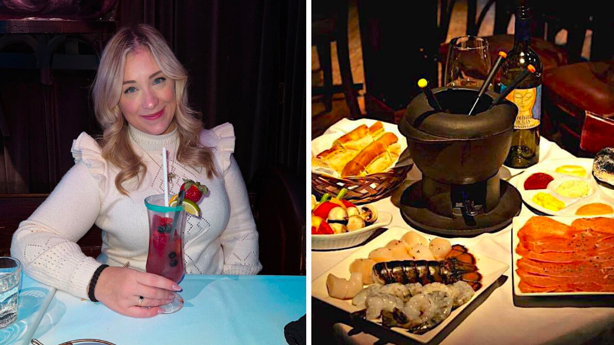 Cliente au Zoé Fondues Karaoké & Cocktails. Droite : Fondue au Zoé Fondues Karaoké & Cocktails.