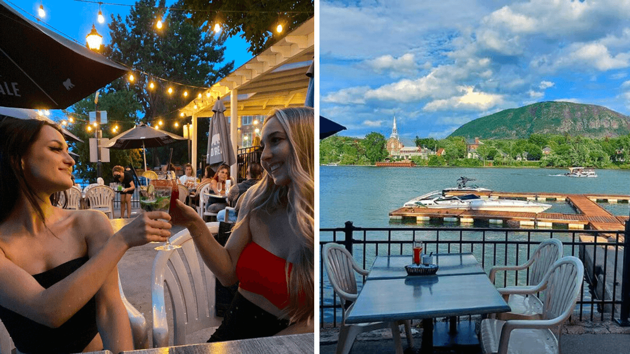 Clientèle au Restaurant Janick. Droite : Terrasse et vue du Restaurant Janick.