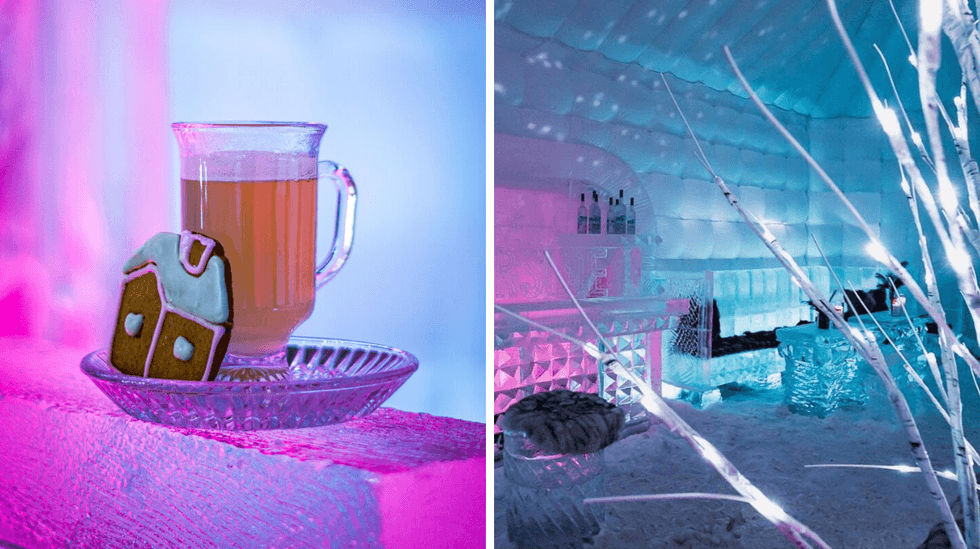 Cocktail. Droite : Bar de glace.