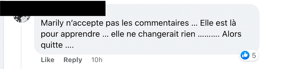 Commentaire Facebook.
