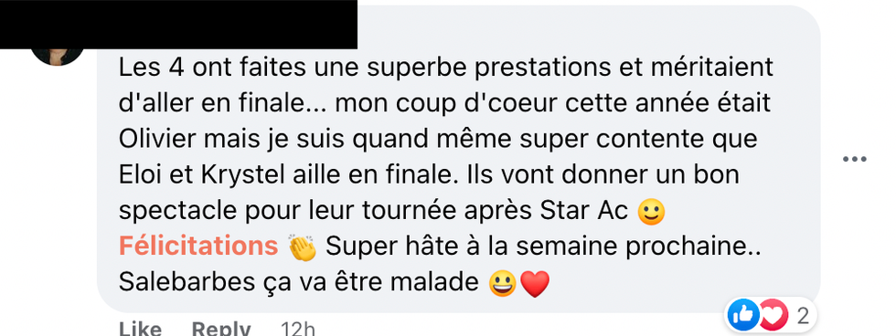 Commentaire Facebook.