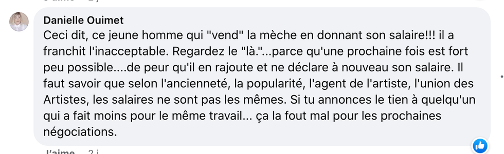 Commentaire sur Facebook.
