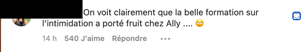 Commentaire sur Instagram.