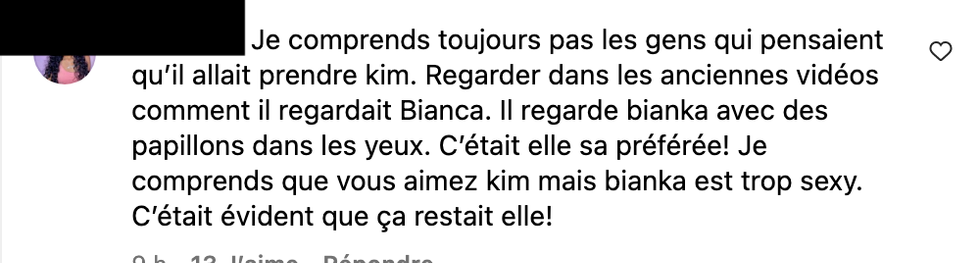 Commentaire sur Instagram.