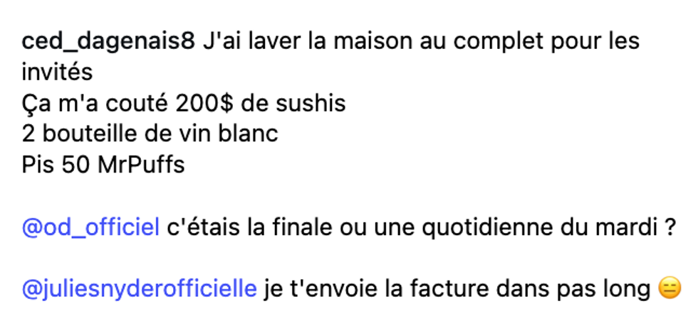 Commentaire sur la page Instagram d'Occupation Double Chypre.