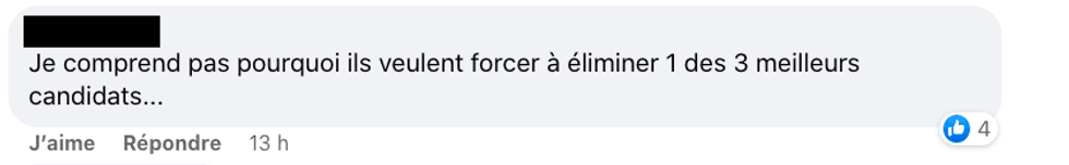 Commentaire sur le Facebook de Star Acad\u00e9mie TVA.