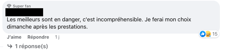 Commentaire sur le Facebook de Star Acad\u00e9mie TVA.