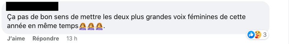 Commentaire sur le Facebook de Star Acad\u00e9mie TVA.