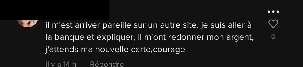 Commentaire sur TikTok.