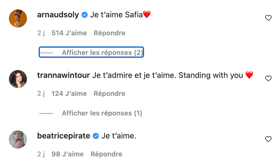 Commentaires Instagram.