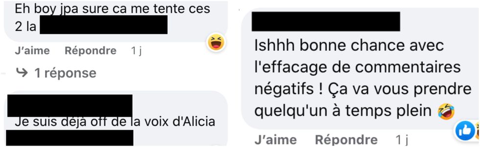 Commentaires sur Facebook.