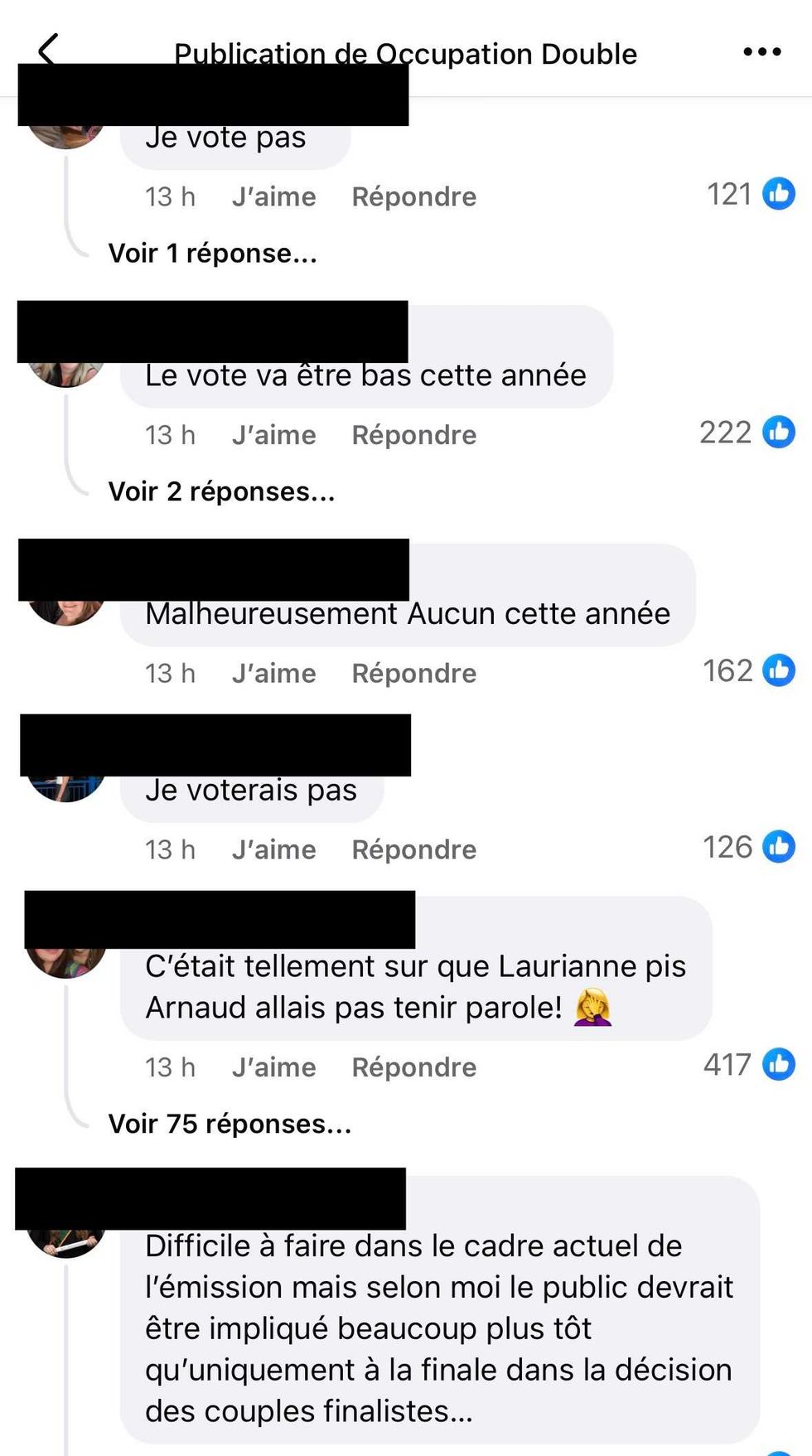 Commentaires sur Facebook.