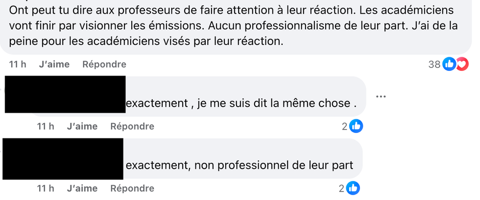 Commentaires sur Facebook.