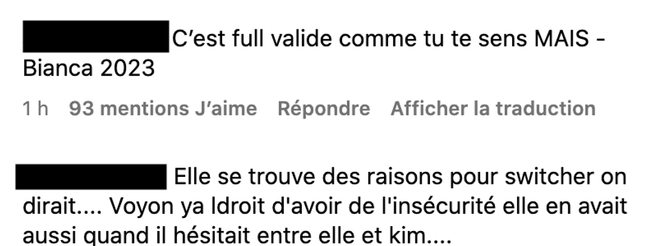Commentaires sur Instagram.