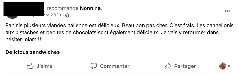 Commentaires sur le compte Facebook officiel de Nonnina.