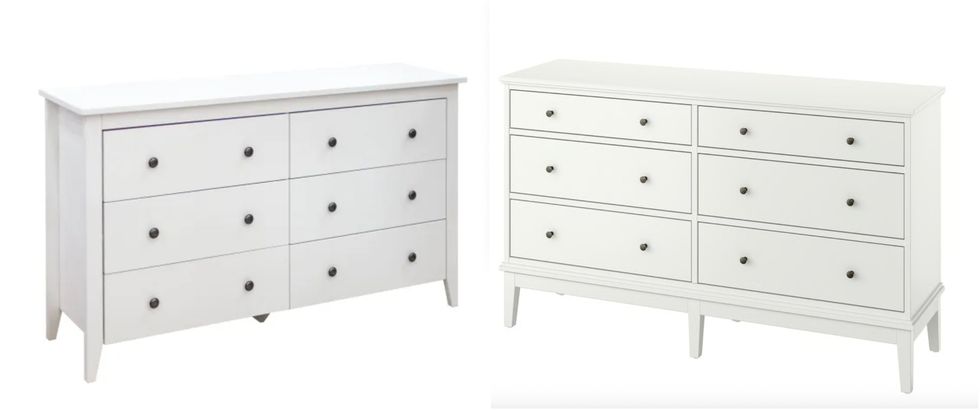 Commode du Jysk. Droite : Commode du IKEA.