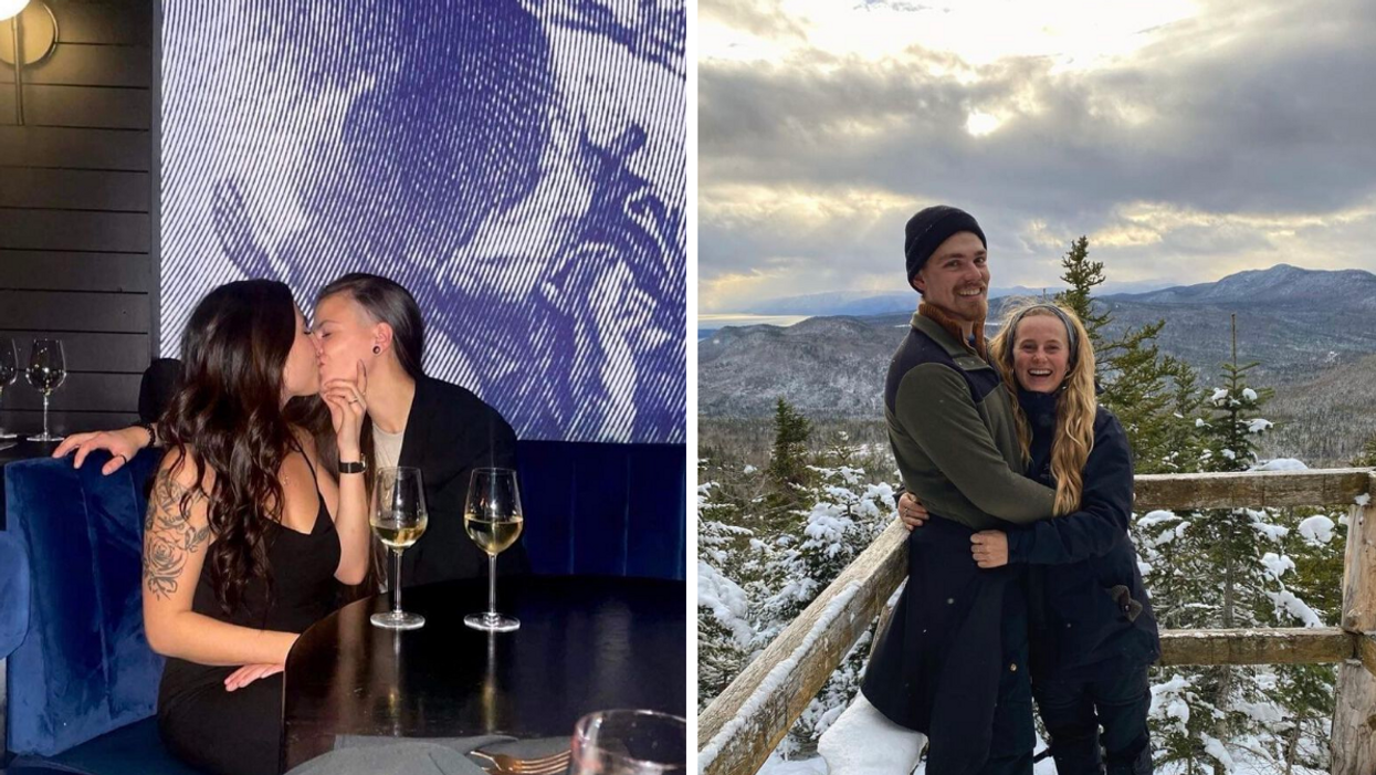 Couple au Bulle bistro d'altitude. Droite : Couple à Baie-Saint-Paul.