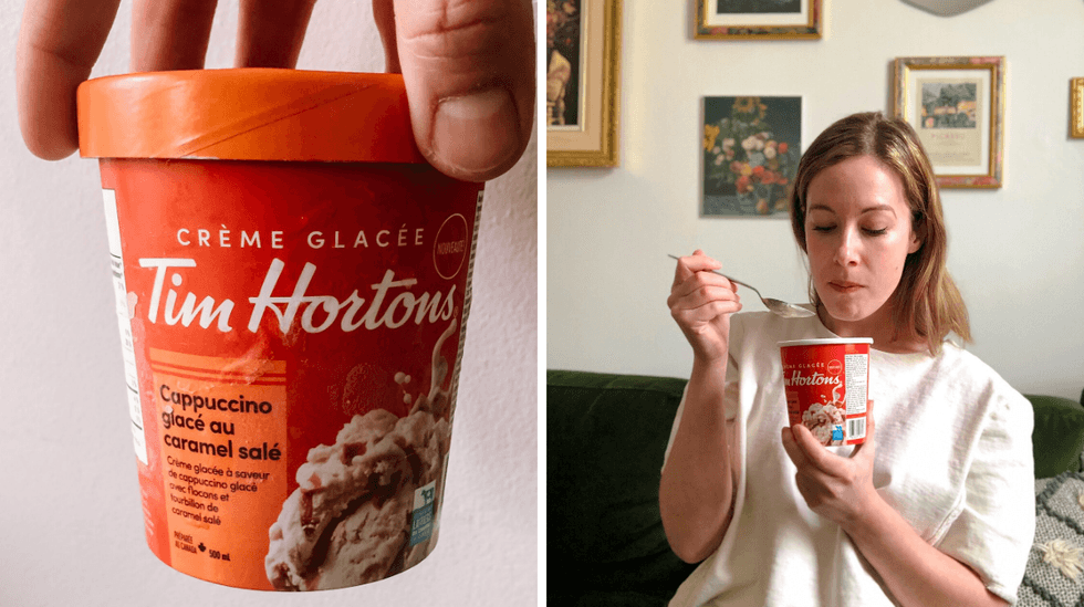 Cr\u00e8me glac\u00e9e Cappuccino glac\u00e9 au caramel sal\u00e9.