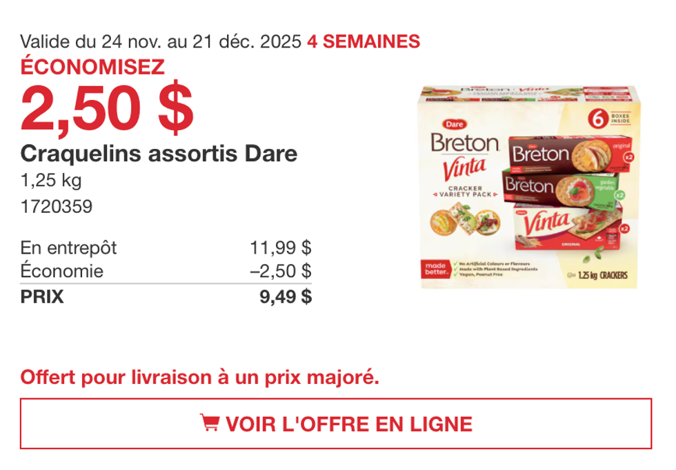 Craquelins assortis Dare sur le site de Costco.