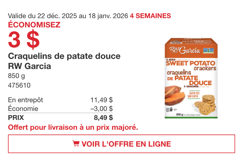 Craquelins de patate douce RW Garcia 850 g sur le site de Costco