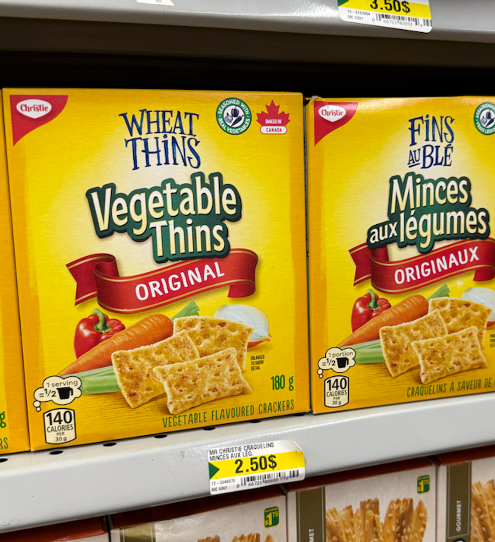 Craquelins Mince aux l\u00e9gumes sur les tablettes du Dollarama.
