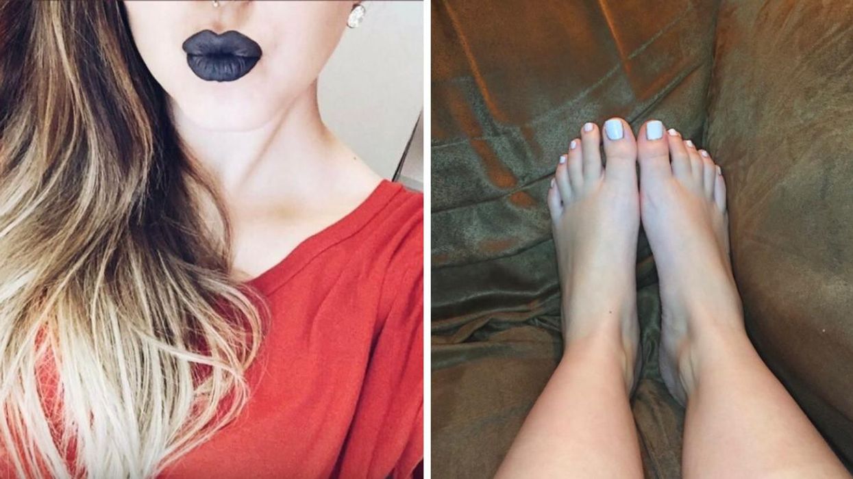 Créatrice de contenu sur OnlyFans. Droite : Photo de pieds.