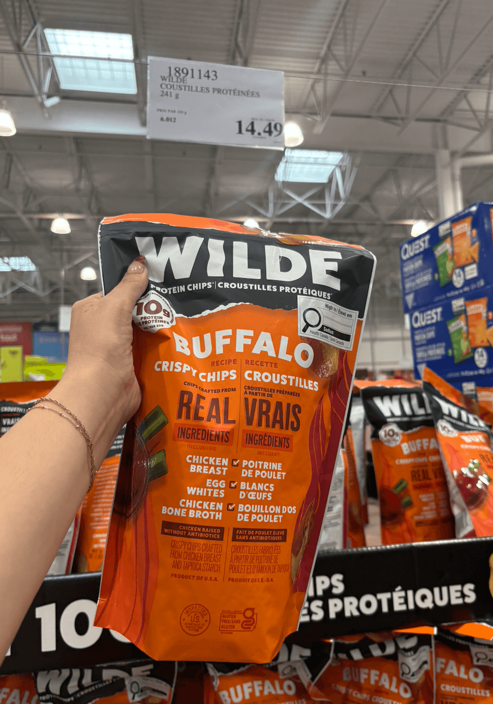 Croustilles prot\u00e9in\u00e9es Wilde saveur Buffalo (241 g) au Costco.