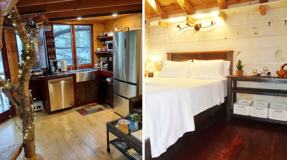 Cuisine. Droite : Chambre.