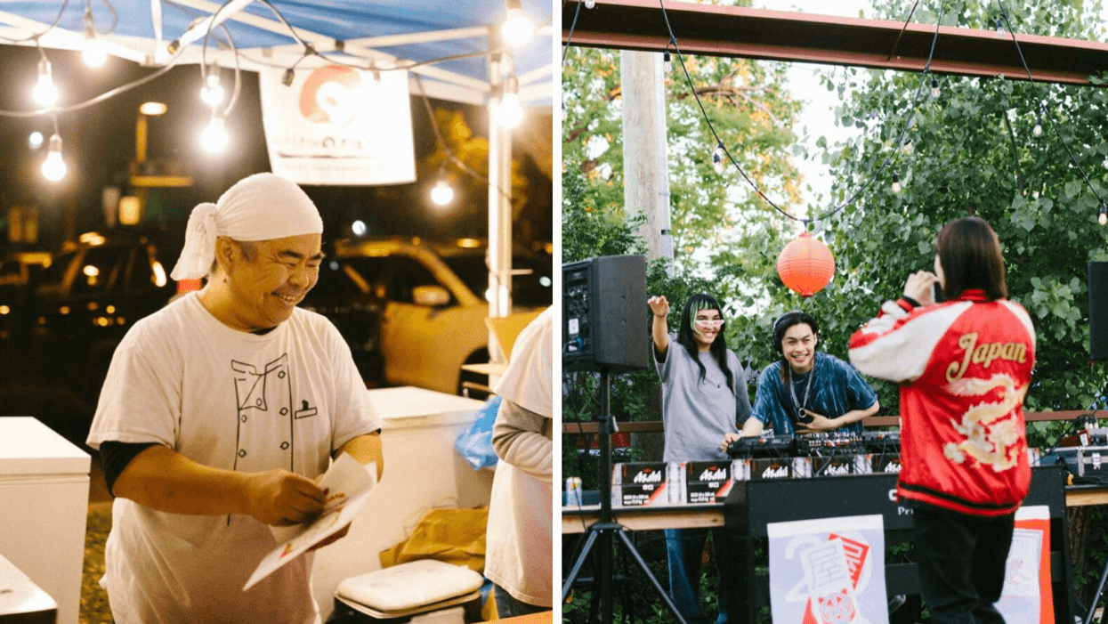 Cuisinier street food. Droite : DJ.