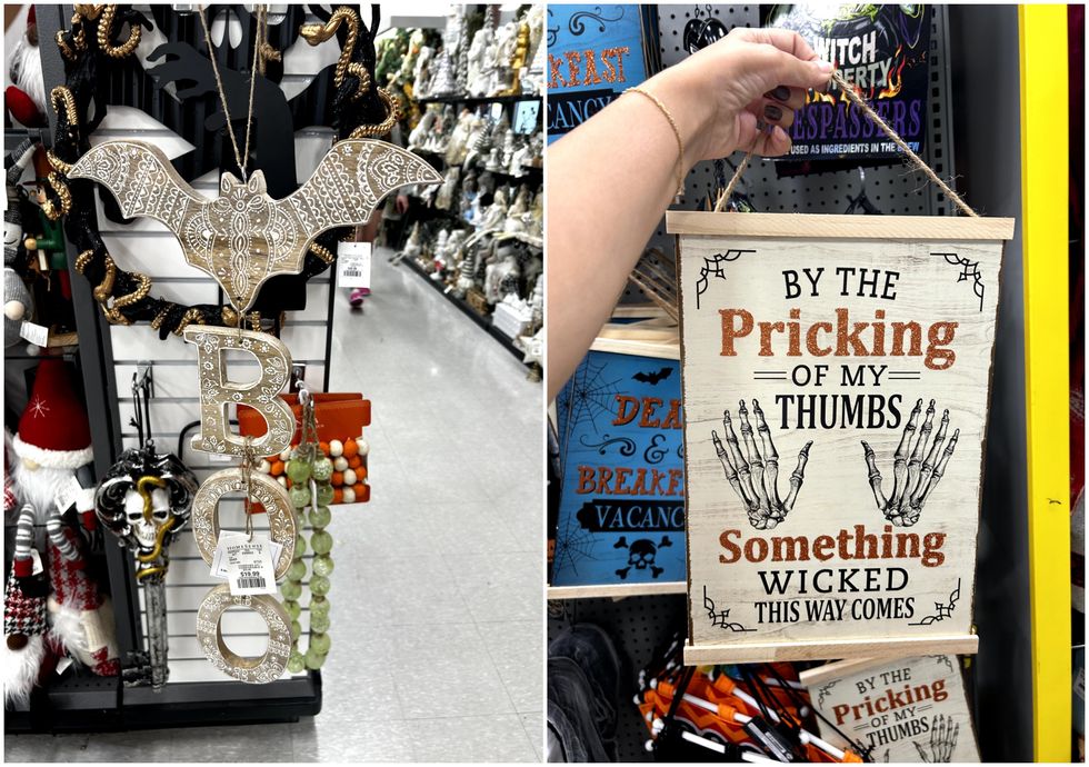 D\u00e9coration en bois du HomeSense. Droite : D\u00e9coration en bois du Dollarama.